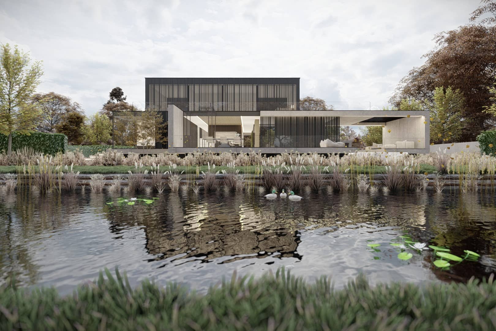villa aangepast op de omgeving meer verdiepingen natuur beton glas transparant